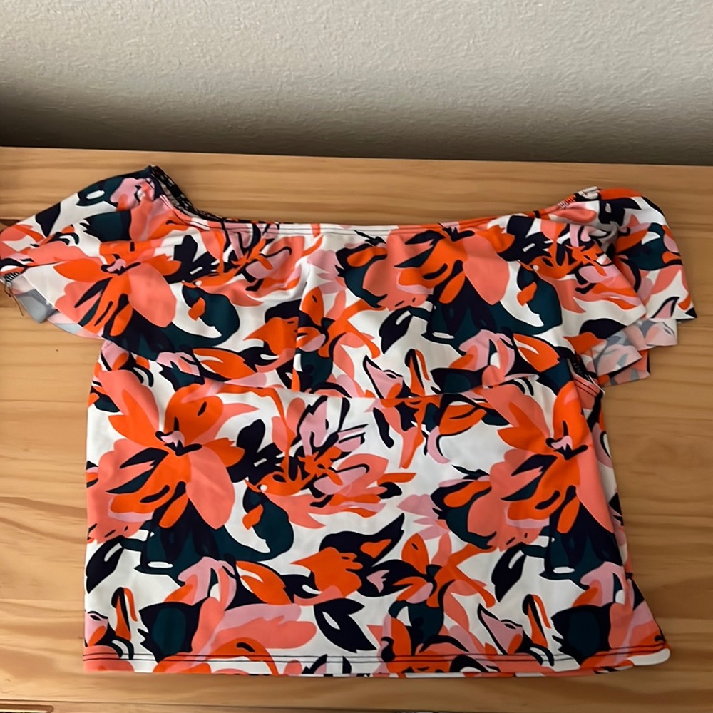 Ruffled off the shoulder bathing suit top